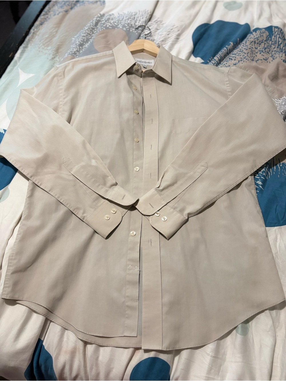 Yves Saint Laurent Men's Long-Sleeve Dress Shirt - Light Beige
